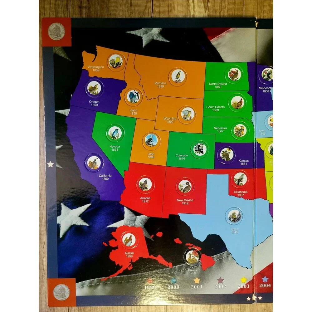 H.E. Harris & Co. State Series Quarters Collectors Map + Partial Set (13 of 50)